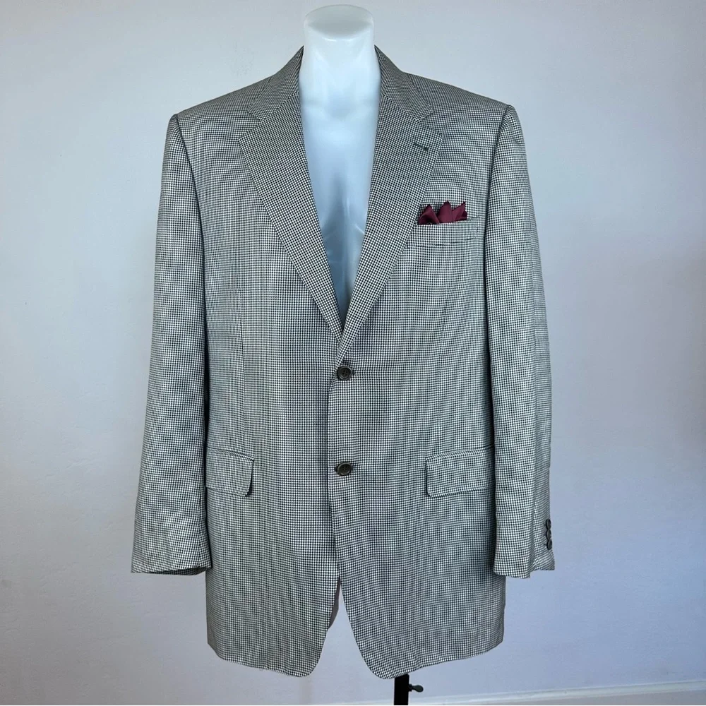 Canali Silk Black and White Puppytooth Blazer